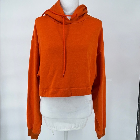 ALO Yoga Bold Orange Hoodie  Drawstring Crop Jumper Pullover Sweater Size S - Picture 4 of 11
